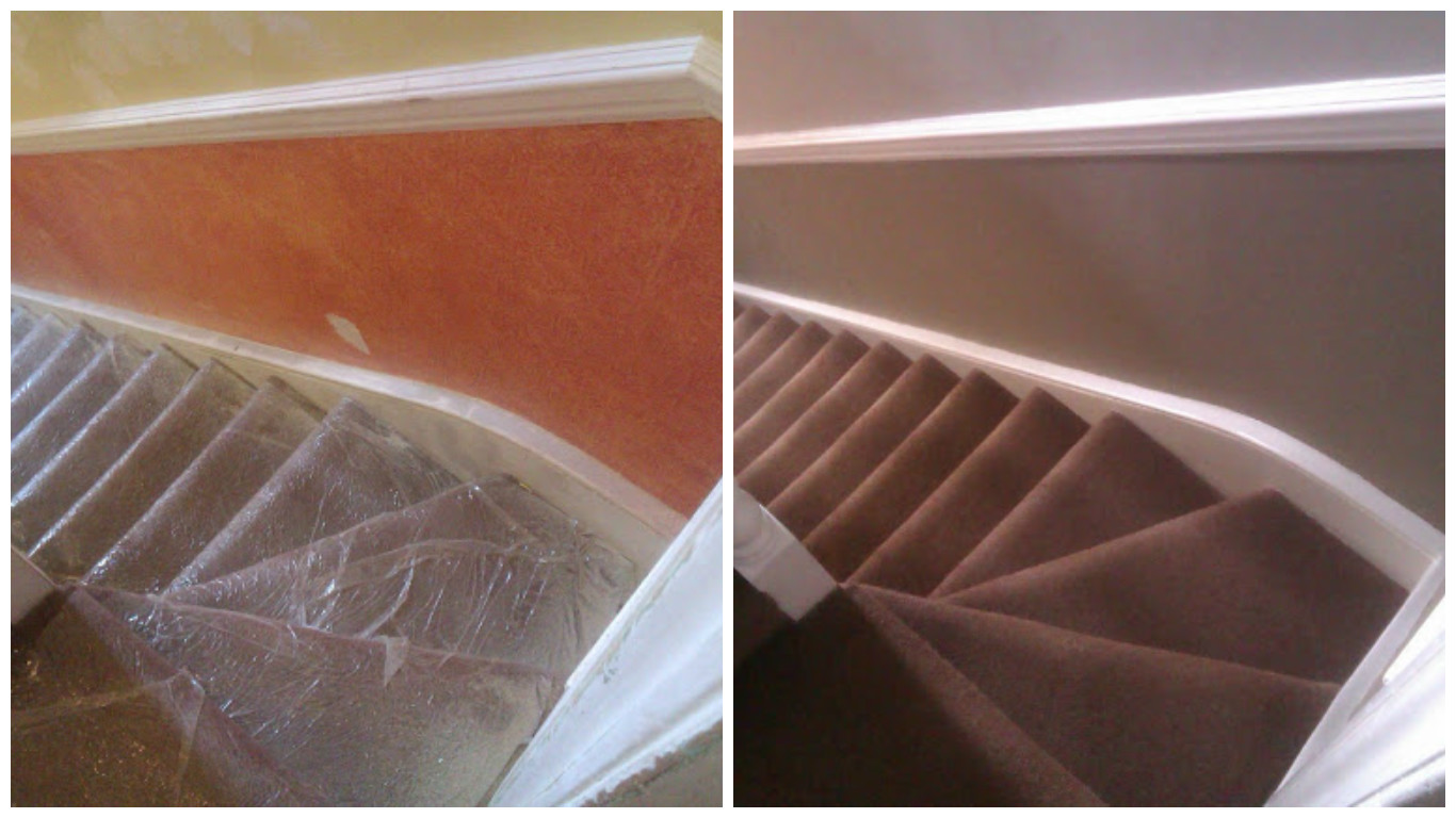 A staircase in a Victorian house in south London before and after redecoration