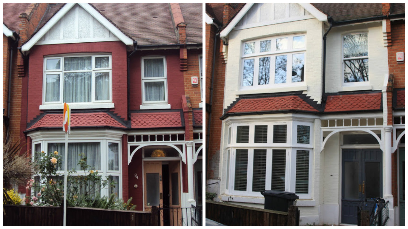 The facade of a house in Herne Hill, before and after being redecorated