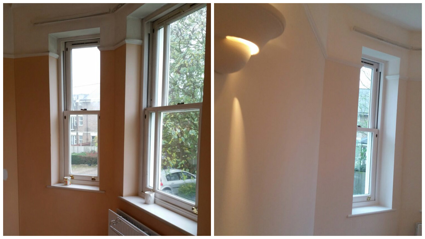 Before and after redecoration with Slaked Lime by Little Greene